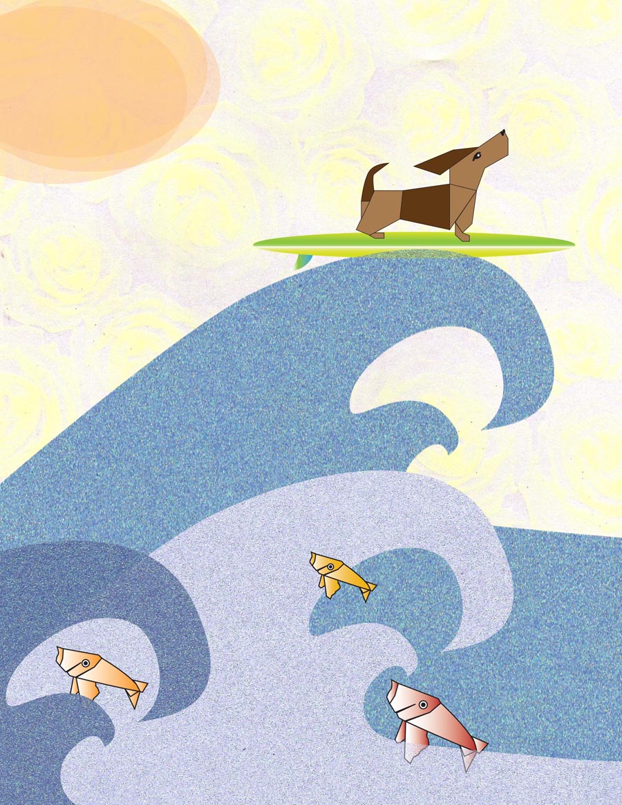 Dog Rides a Wave